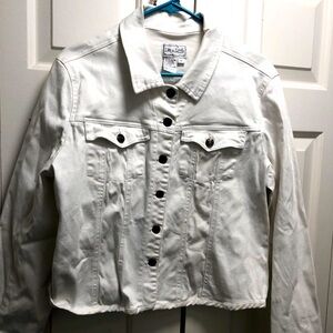 Women’s White Stretch Denim Jean Jacket by Live A Little Size XL